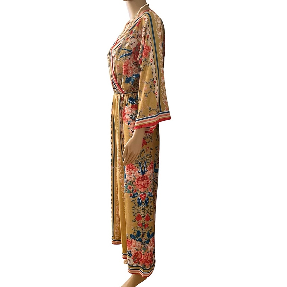 Flying Tomato Women’s Size Small Floral Print Mustard Yellow Pantsuit Romper - Picture 2 of 12